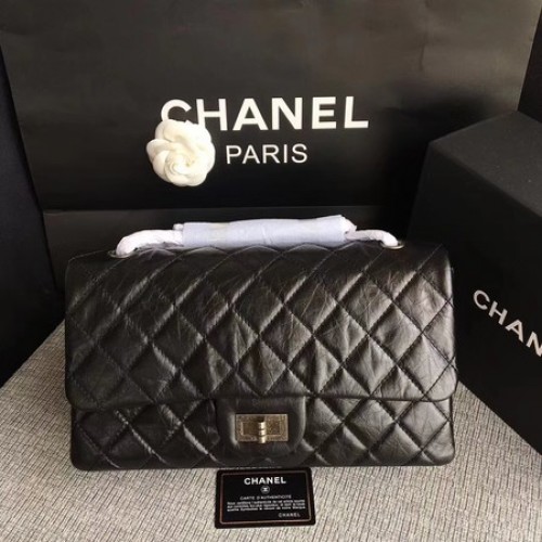 Chanel Flap Sac à Bandoulière Noir Cuir de Veau Original 277 Argent
