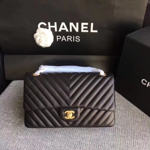 Chanel Flap Sac à bandoulière en cuir de mouton d'origine noir CF1112V Or
