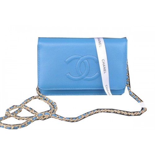Chanel Flap Sac à Bandoulière Cuir de Veau Bleu CHA33817 Doré