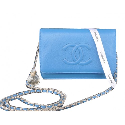 Chanel Flap Sac à Bandoulière Cuir de Veau Bleu CHA33817 Argent