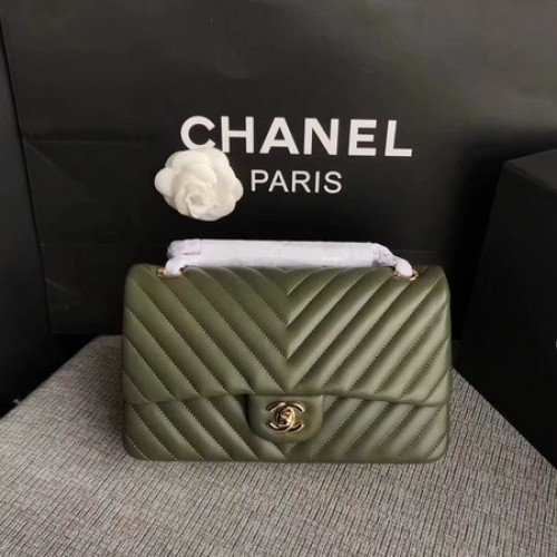 Chanel Sac à bandoulière à rabat Vert Cuir de mouton d'origine CF1112V Or