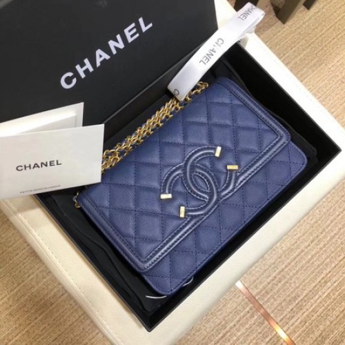 Chanel Flap Sac à Bandoulière Original Cuir Caviar 5698 bleu