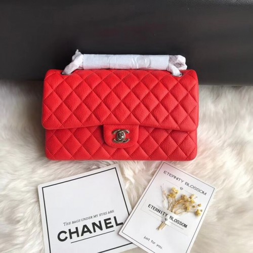 Chanel Flap Shoulder Bag Original Cuir de cerf A1112 chaîne en argent rouge
