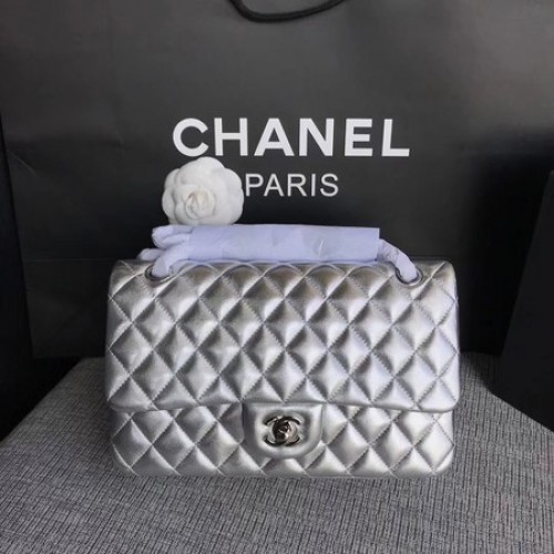 Sac à bandoulière à rabat Chanel Cuir de mouton d'origine CF1112 Argent