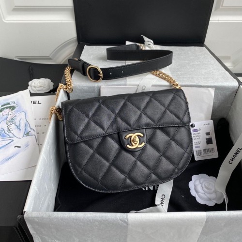 Sac à bandoulière à rabat Chanel Cuir de mouton d'origine AS2484 AS2485 Noir