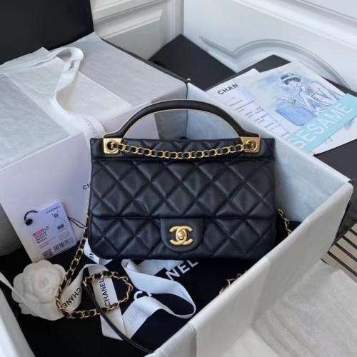 Chanel Sac à bandoulière à rabat Cuir d'origine AS2438 noir