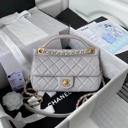 Chanel Flap Sac à bandoulière Cuir d'origine AS2438 gris