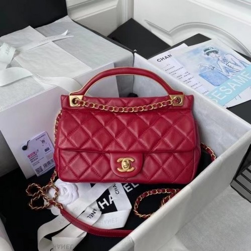 Chanel Sac à bandoulière à rabat Cuir d'origine AS2438 rouge