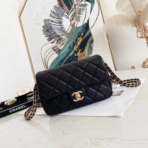 Chanel Sac à bandoulière à rabat Cuir d'origine AS2528 noir