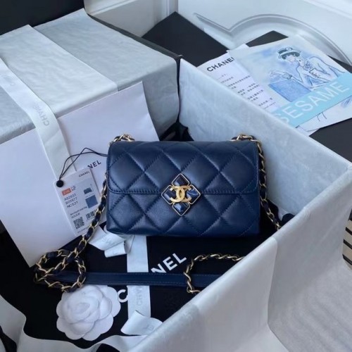 Chanel Sac à bandoulière à rabat Cuir d'origine AS2633 bleu