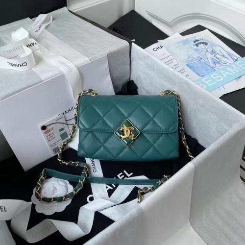 Chanel Sac à bandoulière à rabat Cuir d'origine AS2633 vert