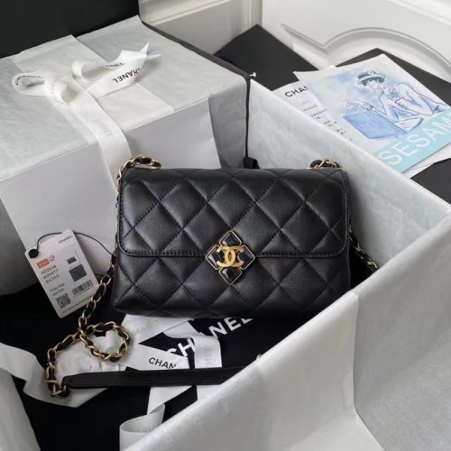 Chanel Sac à bandoulière à rabat Cuir d'origine AS2634 noir