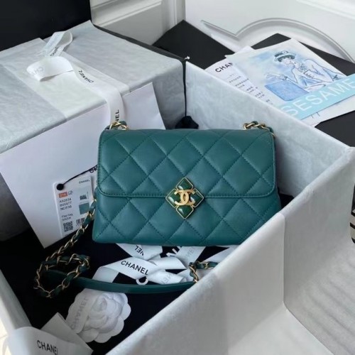 Chanel Sac à bandoulière à rabat Cuir d'origine AS2634 vert