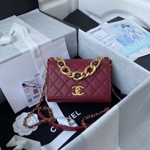 Chanel Flap Sac à bandoulière Cuir d'origine AS2638 Bordeaux