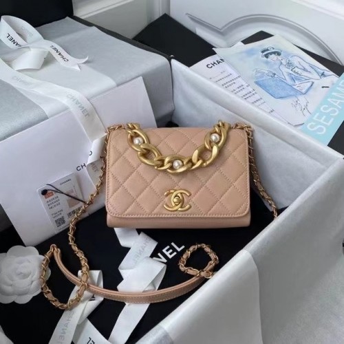Chanel Sac à bandoulière à rabat Cuir d'origine AS2638 rose