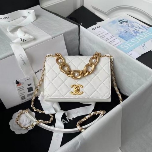 Chanel Sac à bandoulière à rabat Cuir d'origine AS2638 blanc