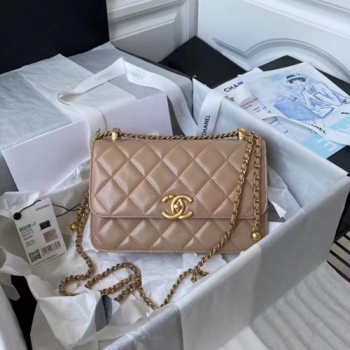 Chanel Flap Sac à bandoulière Cuir d'origine AS2649 Abricot