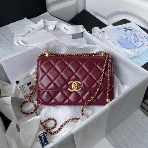Sac à bandoulière à rabat Chanel Cuir d'origine AS2649 Bordeaux