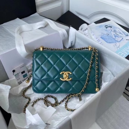 Chanel Sac à bandoulière à rabat Cuir d'origine AS2649 bleu