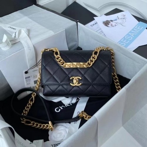 Chanel Sac à bandoulière à rabat Cuir d'origine AS2711 noir