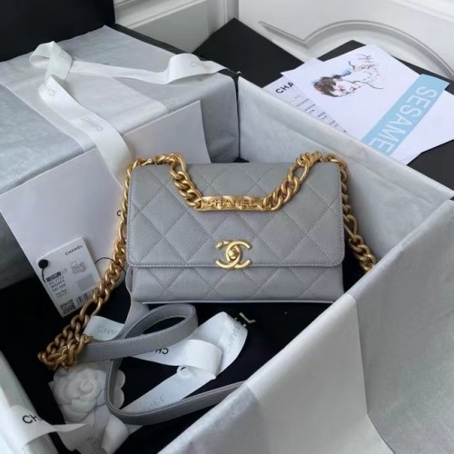 Chanel Flap Sac à bandoulière Cuir d'origine AS2711 gris