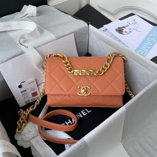 Chanel Sac à bandoulière à rabat Cuir d'origine AS2711 orange