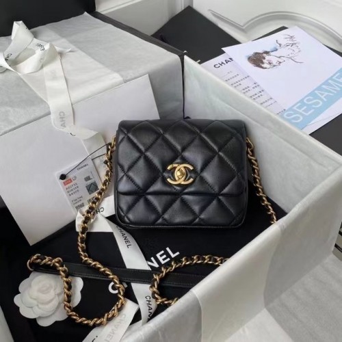 Chanel Sac à bandoulière à rabat Cuir d'origine AS2733 noir