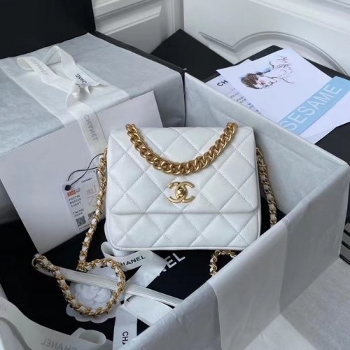 Chanel Sac à bandoulière à rabat Cuir d'origine AS2733 blanc