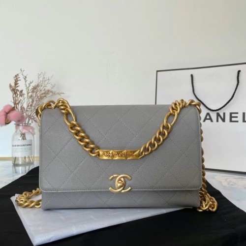 Chanel Sac à bandoulière à rabat Cuir d'origine AS2764 gris