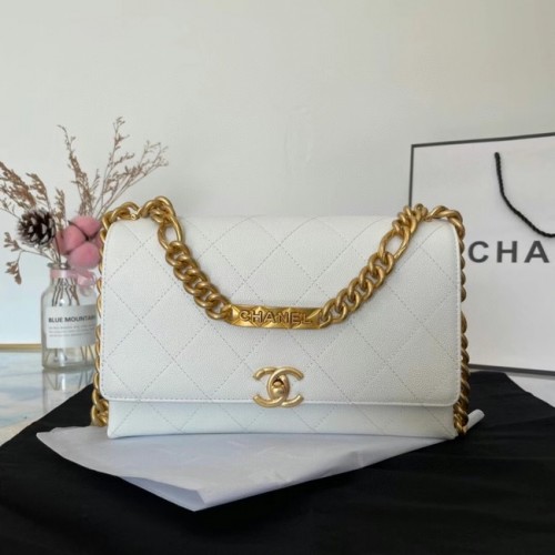 Chanel Sac à bandoulière à rabat Cuir d'origine AS2764 blanc