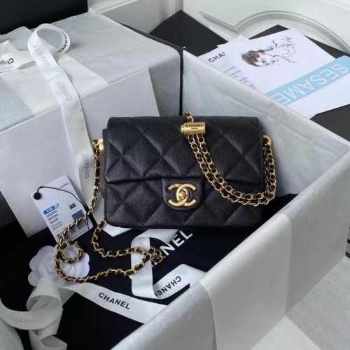 Chanel Sac à bandoulière à rabat Cuir d'origine AS2855 noir