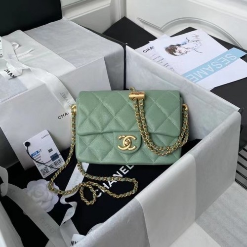Chanel Sac à bandoulière à rabat Cuir d'origine AS2855 vert