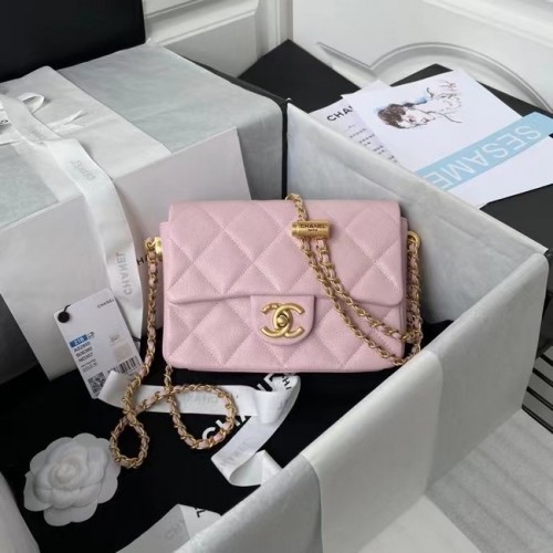 Chanel Sac à bandoulière à rabat Cuir d'origine AS2855 rose clair