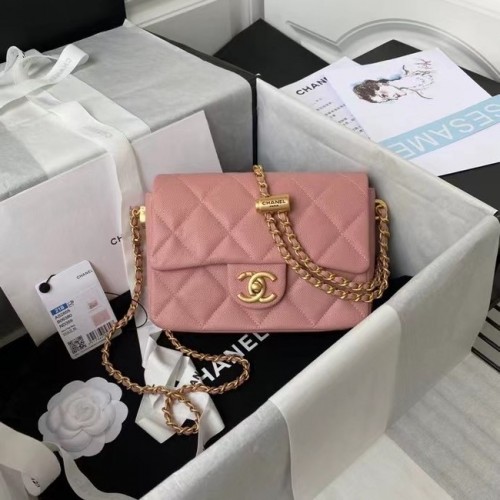 Chanel Sac à bandoulière à rabat Cuir d'origine AS2855 rose