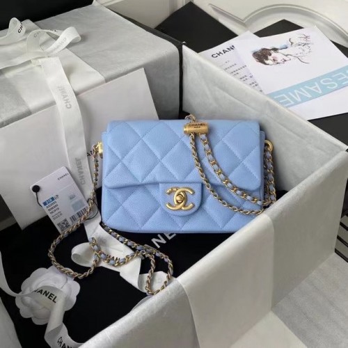 Chanel Flap Sac à bandoulière Cuir d'origine AS2855 bleu ciel