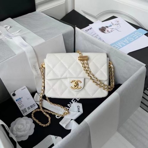Chanel Sac à bandoulière à rabat Cuir d'origine AS2855 blanc