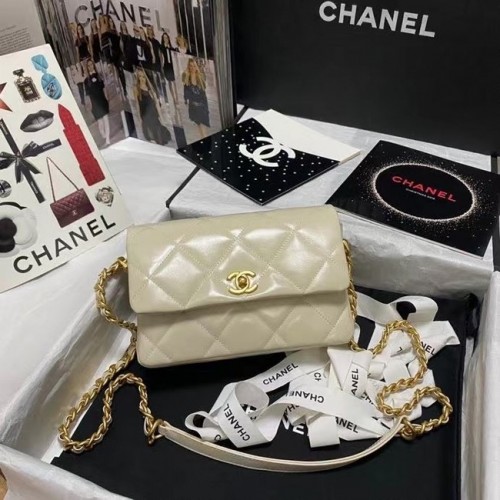 Chanel Sac à bandoulière à rabat Cuir d'origine AS9957 beige