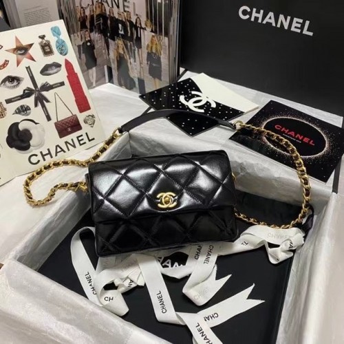 Chanel Sac à bandoulière à rabat Cuir d'origine AS9957 noir