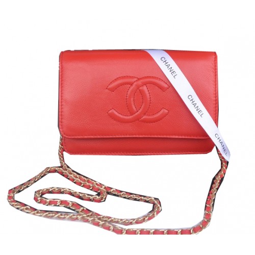 Chanel Flap Sac à Bandoulière Cuir de Veau Rouge CHA33817 Doré
