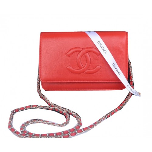 Chanel Flap Sac à Bandoulière Cuir de Veau Rouge CHA33817 Argent