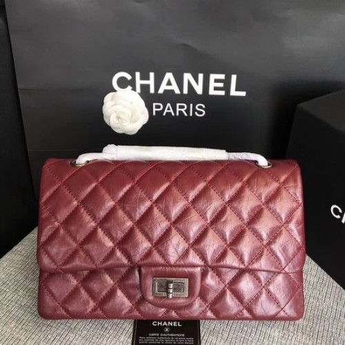 Chanel Flap Sac à Bandoulière Vin Original Cuir de Veau 277 Argent