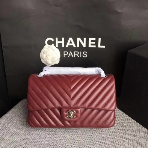 Chanel Flap Sac à Bandoulière Vin Original en Cuir de Mouton CF1112V Argent