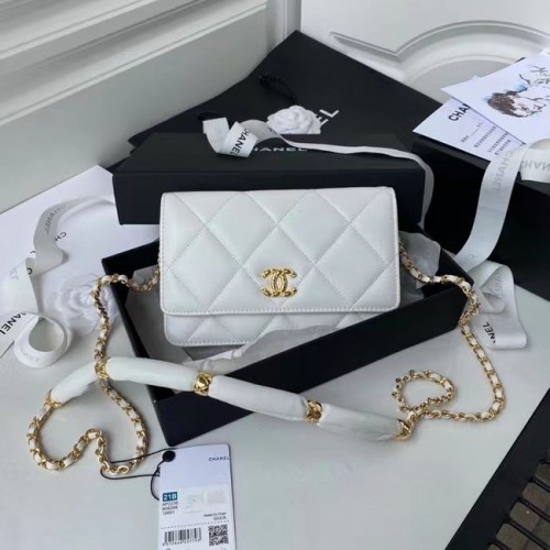 Chanel Flap Sac à bandoulière mini Cuir d'origine AS2755 blanc