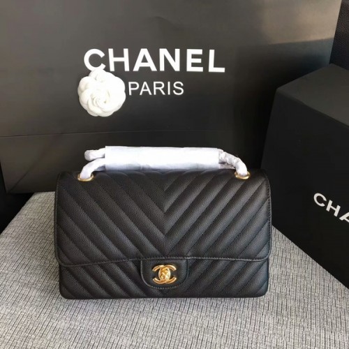Chanel Sacs à bandoulière à rabat Noir Cuir de veau d'origine CF1112 Or