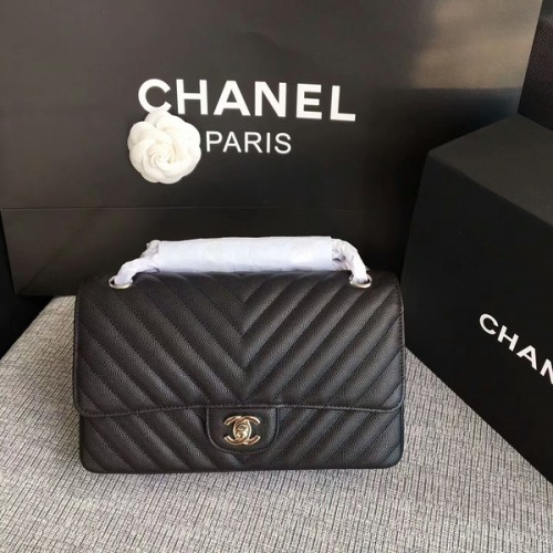 Chanel Sacs à bandoulière à rabat Noir Cuir de veau d'origine CF1112 Argent
