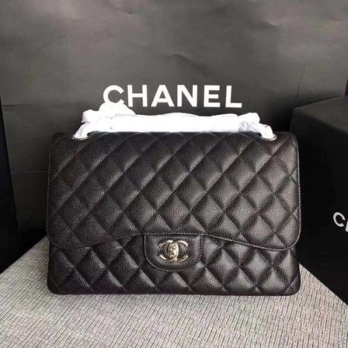 Sacs à bandoulière à rabat Chanel Noir Cuir de veau d'origine CF1113 Argent