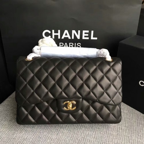 Chanel Flap Sacs à bandoulière en cuir d'agneau noir d'origine CF1113 Glod
