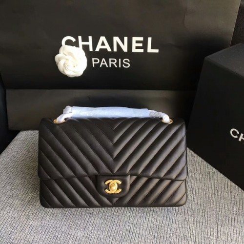 Chanel Flap Sacs à bandoulière Noir Original Sheepskin CF1112 Or