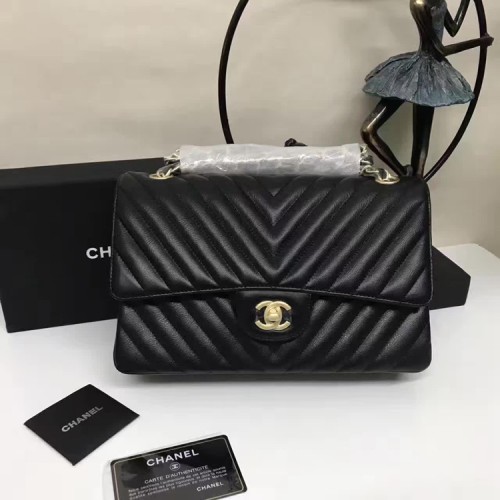 Chanel Flap Sacs à bandoulière en cuir de mouton noir A1112 Glod