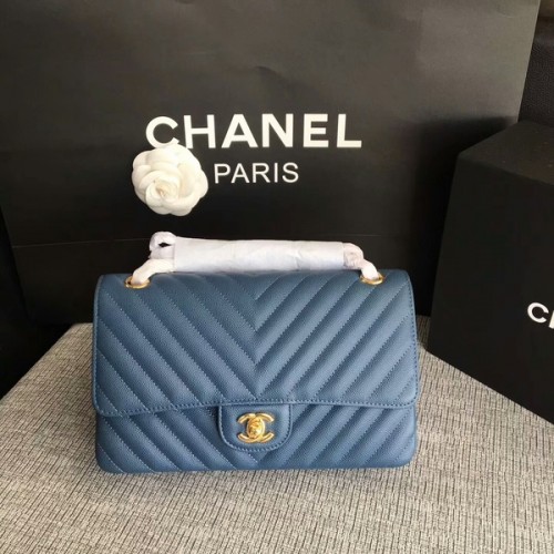 Sacs à bandoulière à rabat Chanel bleu cuir de veau d'origine CF1112 or